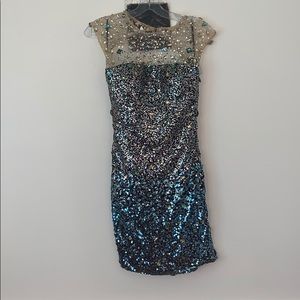 Sequined and Crystal Blue Party Dress